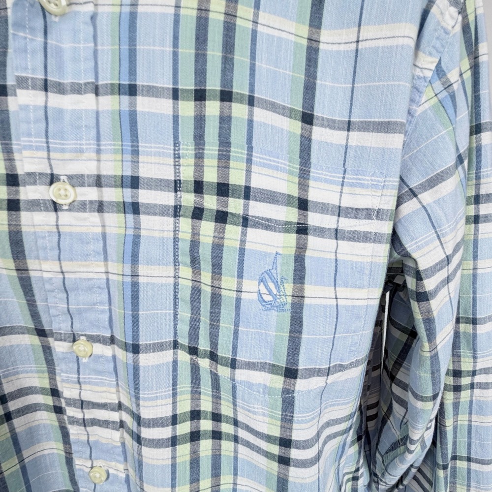 Nautica Heritage Plaid Button Down Shirt Mens M Blue Green Cotton Long Sleeve - Picture 8 of 8